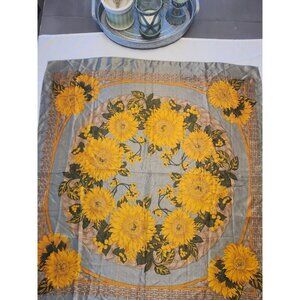 Gorgeous~Vintage 1990s~SUNFLOWER & LATTICE SCARF~Gold~Brown~Green~Silver~Silk